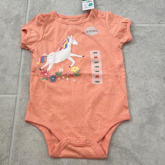 Unicorn Print Orange Kids One Piece - Picture 1 of 3